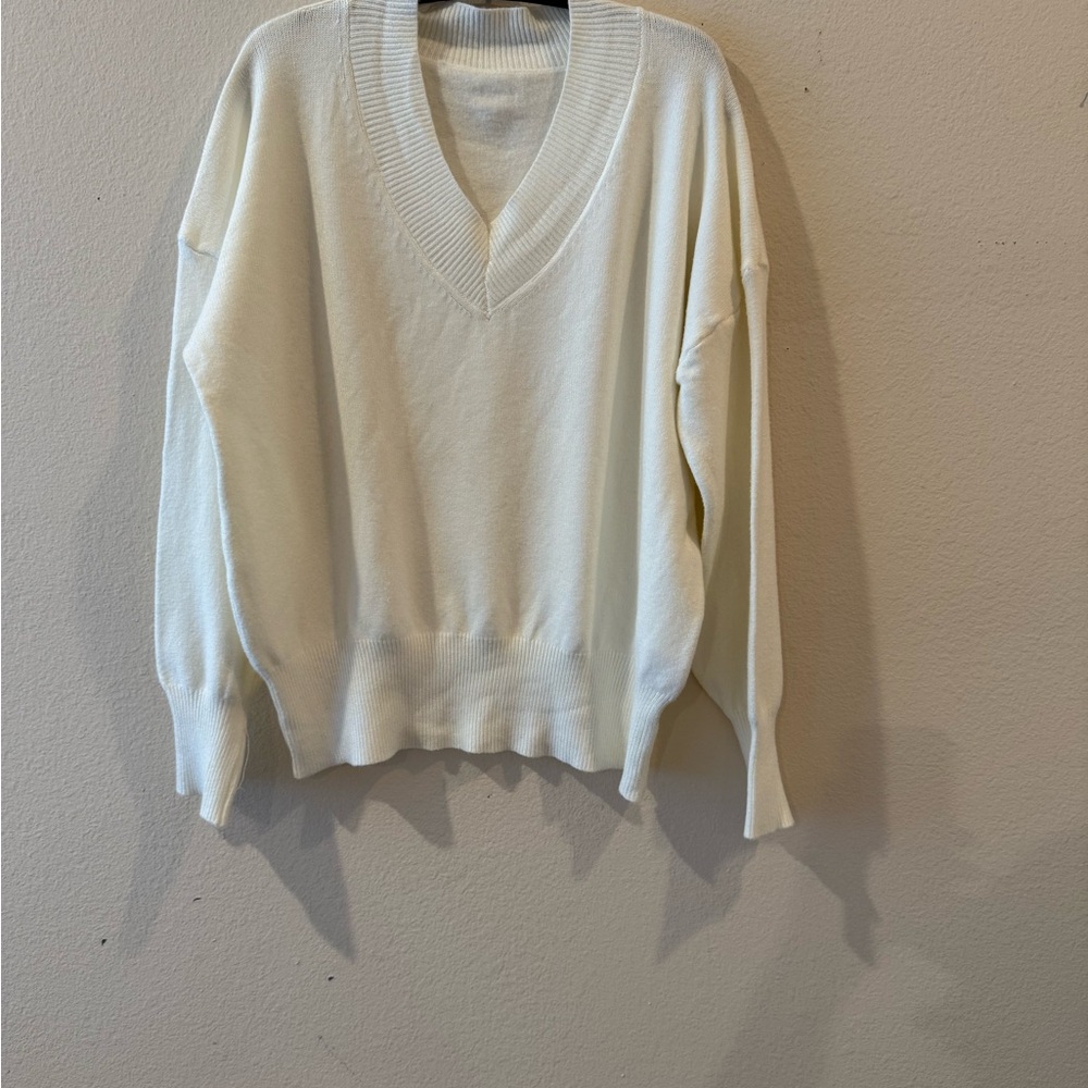 Women’s White V-Neck Sweater
